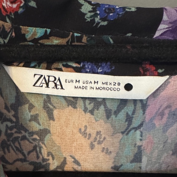 Zara Floral Belted Shirt Dress Long Sleeve Size M - Picture 2 of 6